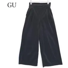 GU ジーユー ワイドパンツ (M) ベロア ウエストゴム ブラック カジュアル