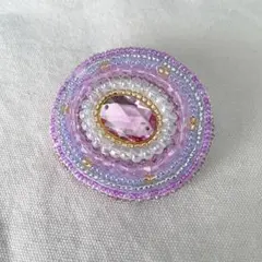 ハンドメイド ビーズ刺繍ブローチ パープル系【15】