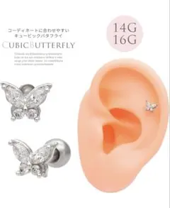 ボディピアス 軟骨ピアス 蝶 バタフライ シルバー 14G 6mm