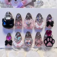 【現品限り】 ネイルチップ 量産型 地雷系 サブカル Y2K ゴテゴテネイル