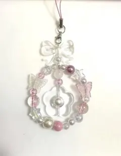 蝶と花のモチーフ ストラップ