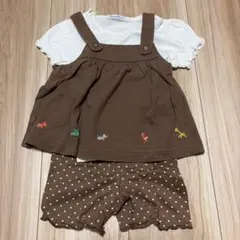 familiar ブラウン動物刺繍付きセットアップ