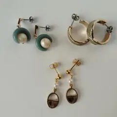 グリーンとパールのピアス　3セット　ハンドメイド