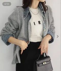 グレー ニットセーター デニム襟付き フリーサイズ