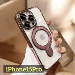 iPhone15Pro用ピンクケースmagsafeカバーリングワイヤレス充電