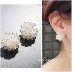 No.181 キラキラ✩.*˚クリアガラスビーズボールピアス 夏 涼しげ