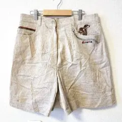 リメイク素材 コーデュロイショートパンツ 犬刺繍 【L】　ハンドメイド用　古着