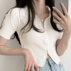 private beach ダブルファスナークロップド丈半袖トップス ホワイト