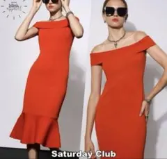 SaturdayClub オフショルダー フレア ドレス オレンジ