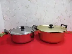 【ee3170/14】両手鍋 2点セット Φ33/35.5ｃｍゴールド・シルバーのサムネイル