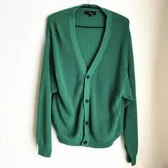 メンズ グリーン カーディガン Lサイズ 緑 両サイドポケット付き