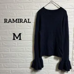 海外古着♡RAMIRAL【M】ネイビー長袖ニットフレアスリーブ