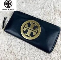 【大人気】トリーバーチ 長財布 ラウンドファスナー ブラック ゴールドロゴ