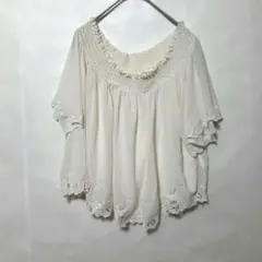 ミスティウーマン ブラウス ホワイト シャーリングネック レース A712