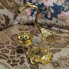 金色の鶴型お香立て 蓮の花皿付き❲最終価格❳