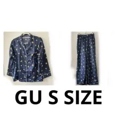 GU サテンパジャマ フルーツ柄 ネイビー S