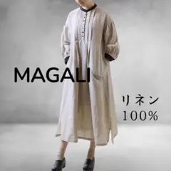 【美品 】マガリ MAGALI リネン100% ノーカラーワンピース ロングのサムネイル