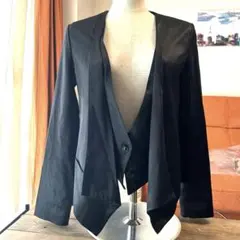 美品　サテンデザインジャケット　裏地付き　黒