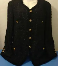 黒ラメ入りのツイードノーカラージャケット 17号（ 2XL）