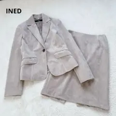 INED イネド セットアップ 7号 スカートスーツ ベロア調 スウェード調