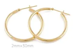 K18 フープピアス 2mm×30mm ゴールド