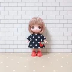 ぷちリカちゃん服 ドット柄ワンピース・レッドハートセット