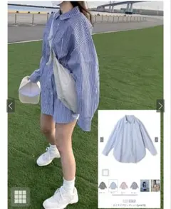 GRL ストライプビックシャツ ブルーのサムネイル