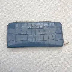 【即購入OK】FURLA ブルー レザー 長財布　ラウンドファスナー