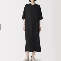 無印良品　なめらか五分丈ワンピース ブラック Ｌ