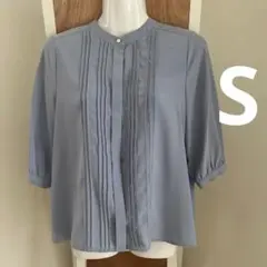 GLACIER グラシア ノーカラー七分袖ブラウス くすみブルー S