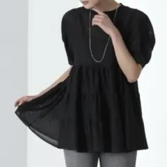 NATURAL BEAUTY BASIC/シアーフレアチュニックニット/黒FRのサムネイル
