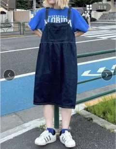 ダークブルー デニム サロペット フリーサイズ