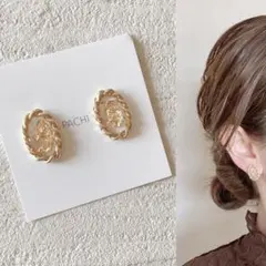 金箔オーバル♡小ぶり シンプル ハンドメイド ピアス イヤリング 入園式 入学