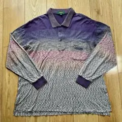 90s　KENZO　長袖ポロシャツ　グラデーション　パープル　マルチカラー　Lのサムネイル