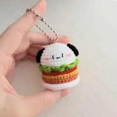 ハルカのあみぐるみ　犬ハンバーガー　ハンドメイド　プレゼント　キーホルダー　いぬ