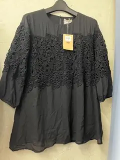 ★新品★SALON　レーストップス　７分袖　黒　ブラック　上品　丈長め　Ｓ