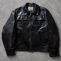 【雰囲気抜群】エアロレザー　ポリスマンジャケット　馬革　ホースハイド　黒　40のサムネイル