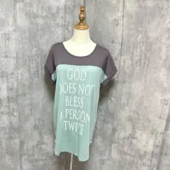 NICE CLAUP ロゴ　プリント　バイカラー　切替　ロング　Tシャツ