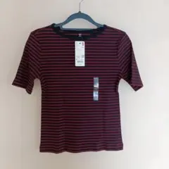 【新品未使用】UNIQLO リブボートネックＴ ネイビー Mサイズ