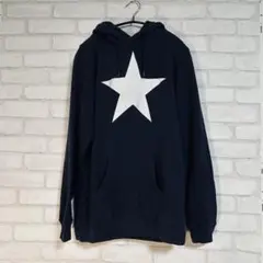 値下げ　メンズ　パーカー　フーディ　　　星プリント　ネイビー　カジュアル