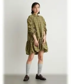 オリーブグリーンチェック ミニワンピース
