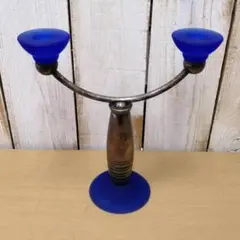 Christofle キャンドルスタンド 2灯 ブルーガラス アレクサンドリア 