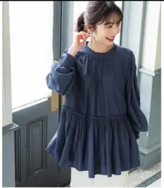 coca 艶ギャザーブラウス ネイビー