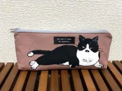 ハンドメイド ハチワレ猫ちゃん マチ付き ペンケース ポーチ 小物入れ