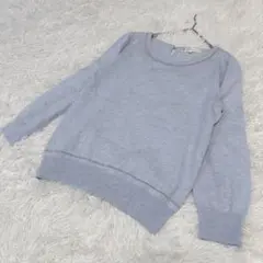 ぴ*ー様 美品 クミキョク アンゴラ混 デザインニット セーター 薄手 ライトブ