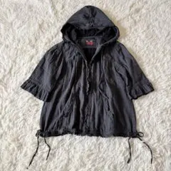 ピンクハウス　ジップパーカー　羽織り　カーディガン　ピコフリル　サイドリボン