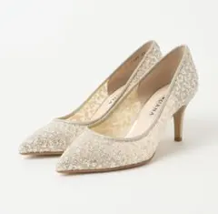 DIANA プラチナグリッター ポインテッドトゥ チュールパンプス　23cm