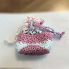 かぎ編み 巾着袋 ピンク 水色