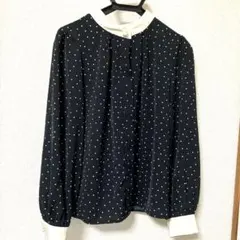 vis-a-vis ドット柄 長袖ブラウス バイカラー パール 黒 白