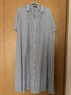 美品】 niko and スキッパーシャツワンピース グレーストライプ